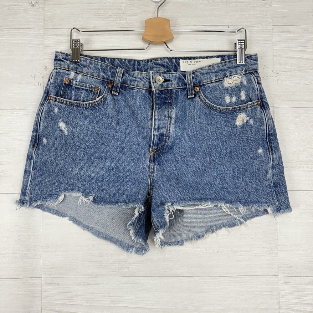 rag & bone Dre Low Rise Denim Cutoff Short Size 28 Blue Misha Destructed